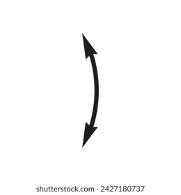 Dual sided arrow. Curved arc shape. Semicircular thin double ended arrow. Vector illustration and symbol.