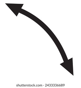 Dual sided arrow. Curved arc shape. Semicircular thin double ended arrow. Dual sided arrow Vector.