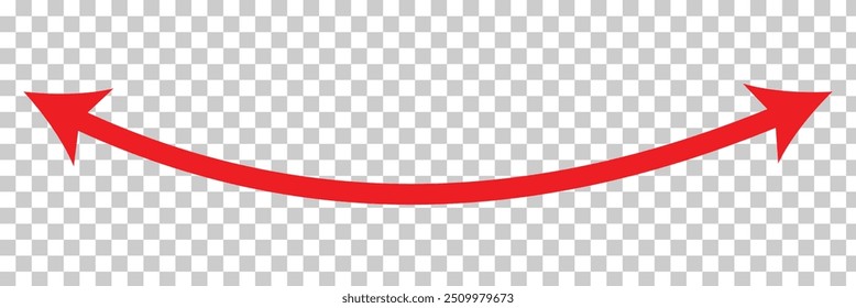 Flecha de doble cara. Forma de arco curvado. Flecha semicircular delgada de doble extremo. Ilustración vectorial de flecha de doble cara.