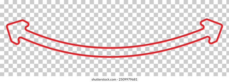 Dual sided arrow. Curved arc shape. Semicircular thin double ended arrow. Dual sided arrow Vector illustration.