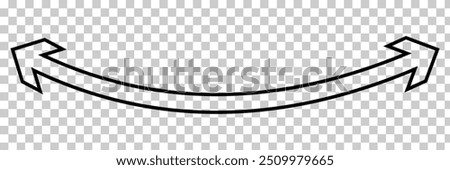 Dual sided arrow. Curved arc shape. Semicircular thin double ended arrow. Dual sided arrow Vector illustration.
