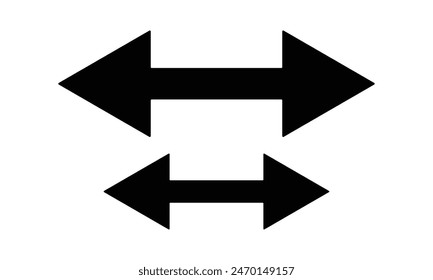 Dual sided arrow vector, icon, silhouette design. Double ended black arrow vector design for website, app and logo design. Vector illustration of duel side arrow.