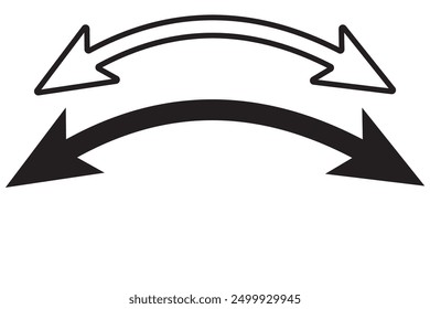 Dual sided arrow vector, icon, silhouette design. Semicircular curved thin, long double ended arrow vector design for website, app and logo design. Vector illustration of duel side arrow