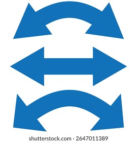 Dual sided arrow vector, icon, silhouette design. Semicircular curved thin, long double ended arrow vector design for website, app and logo design. Horizontal dual side arrow.