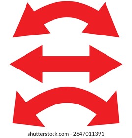 Dual sided arrow vector, icon, silhouette design. Semicircular curved thin, long double ended arrow vector design for website, app and logo design. Horizontal dual side arrow.