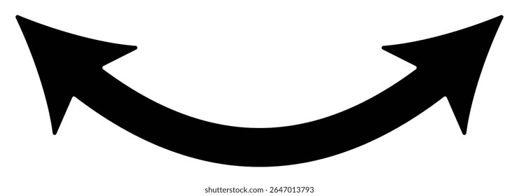 Dual sided arrow vector, icon, silhouette design. Semicircular curved thin, long double ended arrow.  Dual semi circle arrow set .