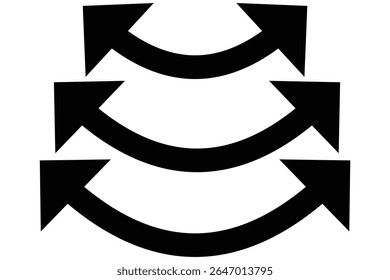 Dual sided arrow vector, icon, silhouette design. Semicircular curved thin, long double ended arrow.  Dual semi circle arrow set .