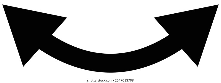 Dual sided arrow vector, icon, silhouette design. Semicircular curved thin, long double ended arrow.  Dual semi circle arrow set .