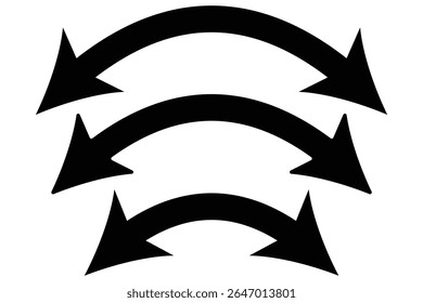 Dual sided arrow vector, icon, silhouette design. Semicircular curved thin, long double ended arrow.  Dual semi circle arrow set .