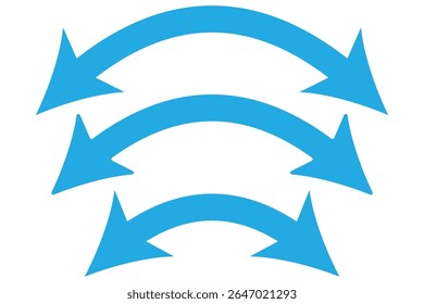Dual sided arrow vector, icon, silhouette design. Semicircular curved thin, long double ended arrow.                                                     
