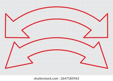 Vector de flecha de doble cara, icono, diseño de silueta. Diseño de Vector de flecha curvado semicircular delgado y largo de doble extremo para Sitio web, App y diseño de logotipo. Ilustración vectorial de la flecha del lado del duelo