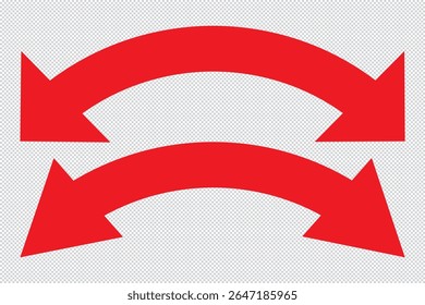 Vector de flecha de doble cara, icono, diseño de silueta. Diseño de Vector de flecha curvado semicircular delgado y largo de doble extremo para Sitio web, App y diseño de logotipo. Ilustración vectorial de la flecha del lado del duelo