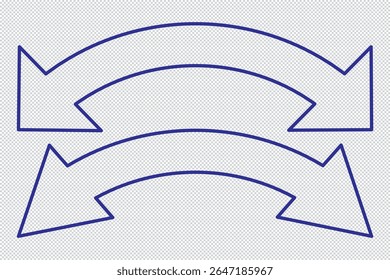 Vector de flecha de doble cara, icono, diseño de silueta. Diseño de Vector de flecha curvado semicircular delgado y largo de doble extremo para Sitio web, App y diseño de logotipo. Ilustración vectorial de la flecha del lado del duelo