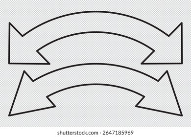 Doppelseitiger Pfeilvektor, Symbol, Silhouettendesign. Halbkreisförmig gekrümmt dünn, lange Doppelpfeil-Vektordesign für Website, App und Logo-Design. Vektorgrafik des Duell-Seitenpfeils
