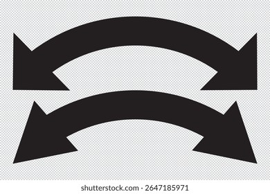 Vector de flecha de doble cara, icono, diseño de silueta. Diseño de Vector de flecha curvado semicircular delgado y largo de doble extremo para Sitio web, App y diseño de logotipo. Ilustración vectorial de la flecha del lado del duelo