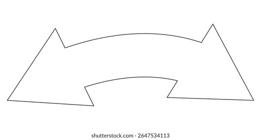 Vector de flecha de doble cara, icono, diseño de silueta. Diseño de Vector de flecha curvado semicircular delgado y largo de doble extremo para Sitio web, App y diseño de logotipo. Ilustración vectorial del lado del duelo 