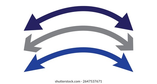 Vetor de seta de dupla face, ícone, design de silhueta. Semicircular curvo fino, longo dupla ponta seta vetor design para o site, aplicativo e design de logotipo. Ilustração vetorial da seta lateral do duelo.