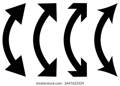 Dual sided arrow vector, icon, silhouette design. Semicircular curved thin, long double ended arrow vector design for website, app and logo design.
