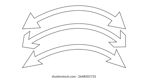 Dual sided arrow vector, icon, silhouette design. Semicircular curved thin, long double ended arrow vector design for website, app and logo design. Vector illustration of duel