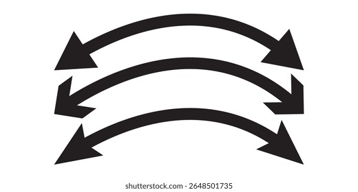 Dual sided arrow vector, icon, silhouette design. Semicircular curved thin, long double ended arrow vector design for website, app and logo design. Vector illustration of duel