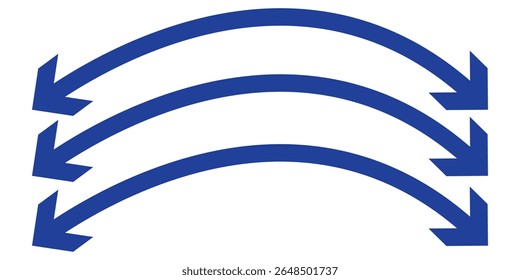 Dual sided arrow vector, icon, silhouette design. Semicircular curved thin, long double ended arrow vector design for website, app and logo design. Vector illustration of duel