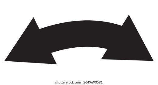 Vetor de seta de dupla face, ícone, design de silhueta. Seta curva semicircular fina, longa e de ponta dupla. Seta semicírculo duplo definida .