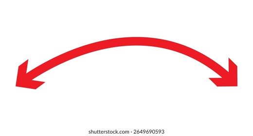 Vetor de seta de dupla face, ícone, design de silhueta. Seta curva semicircular fina, longa e de ponta dupla. Seta semicírculo duplo definida .