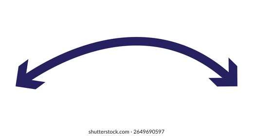 Dual sided arrow vector, icon, silhouette design. Semicircular curved thin, long double ended arrow. Dual semi circle arrow set .