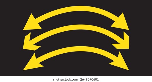 Vetor de seta de dupla face, ícone, design de silhueta. Seta curva semicircular fina, longa e de ponta dupla. Seta semicírculo duplo definida .