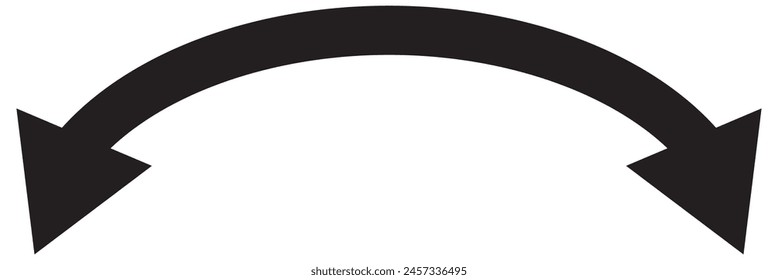 Dual sided black arrow. Curved arc shape. Semicircular thin double ended arrow. Dual sided arrow Vector.	
