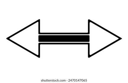 Dual sided black arrow vector, icon, silhouette design with stroke line. Double ended arrow vector design for website, app and logo design. Vector illustration of duel side arrow.