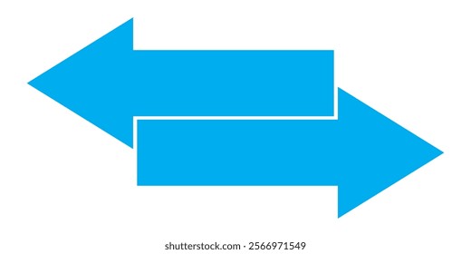 Dual sided blue arrow vector, icon, silhouette design with stroke line. Double ended arrow vector design for website, app and logo design. Vector illustration of duel side arrow.