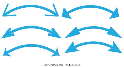 Forma de seta em arco curvo de lado duplo. Ilustração de seta de ponta dupla.