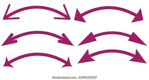 Dual sided curved arc arrow shape. Double ended arrow illustration.