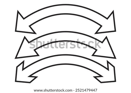 Dual sided curved arc arrow shape. Double ended arrow illustration.