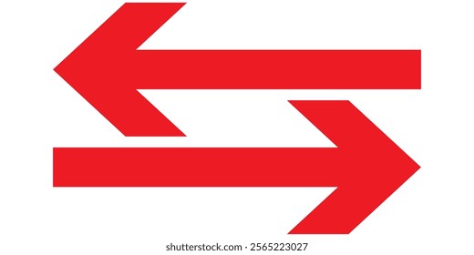  Dual sided red arrow vector, icon, silhouette design. Vector illustration of duel side arrow. Transfer arrow icon. Double reverse symbol. Data transfer linear icon.