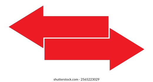  Dual sided red arrow vector, icon, silhouette design. Vector illustration of duel side arrow. Transfer arrow icon. Double reverse symbol. Data transfer linear icon.