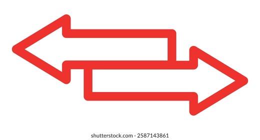 Dual sided red arrow vector, icon, silhouette design. Vector illustration of duel side arrow. Transfer arrow icon. Double reverse symbol