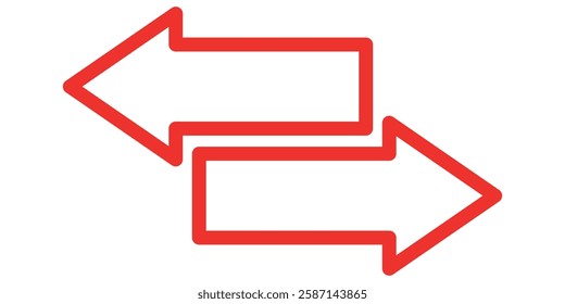 Dual sided red arrow vector, icon, silhouette design. Vector illustration of duel side arrow. Transfer arrow icon. Double reverse symbol