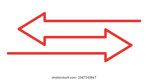 Dual sided red arrow vector, icon, silhouette design. Vector illustration of duel side arrow. Transfer arrow icon. Double reverse symbol