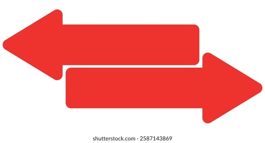 Dual sided red arrow vector, icon, silhouette design. Vector illustration of duel side arrow. Transfer arrow icon. Double reverse symbol