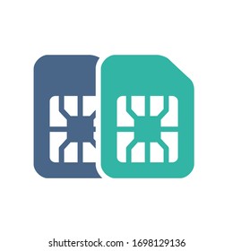Dual SIM card flat icon. Mobile slot, phone chip symbol