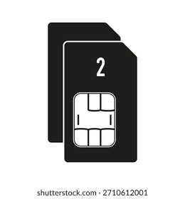 Dual-SIM-Kartensymbol mit überlappenden schwarzen Chips, das mobile Geräte mit zwei Netzwerkfunktionen symbolisiert.