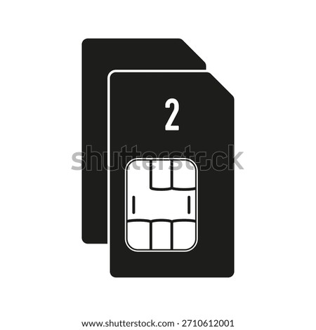 Dual SIM card icon with overlapping black chips, symbolizing mobile devices with two network capabilities.