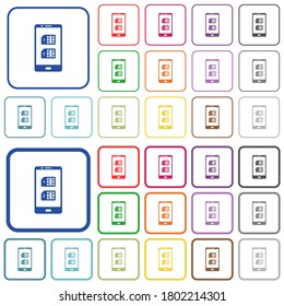 Dual SIM mobile color flat icons in rounded square frames. Thin and thick versions included.