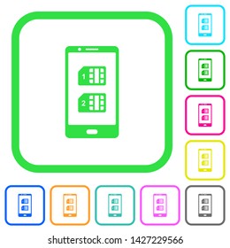 Dual SIM mobile vivid colored flat icons in curved borders on white background