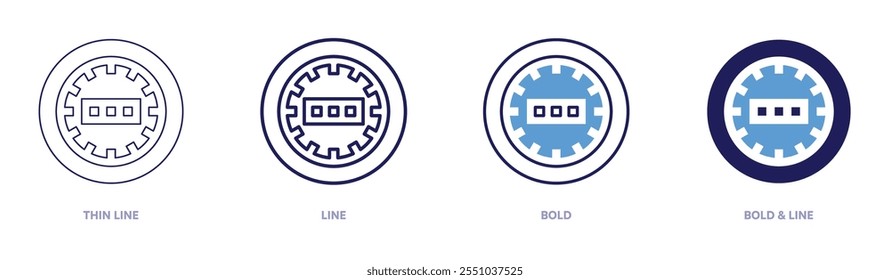 Dual speedometer icon in 4 different styles. Thin Line, Line, Bold, and Bold Line. Duotone style. Editable stroke.