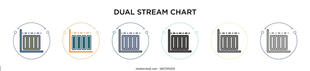 Icono de gráfico de flujo doble en estilo relleno, delgado, contorno y trazo. Ilustración vectorial de dos iconos vectoriales de doble flujo de color y negro se pueden utilizar para móviles, ui, web