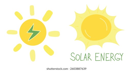  Dual sun graphics with bold lightning bolt symbolizing renewable electricity, solar innovation, and energy efficiency for sustainable power and eco tech branding.