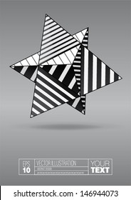dual tetrahedron with black and white striped faces for poster design